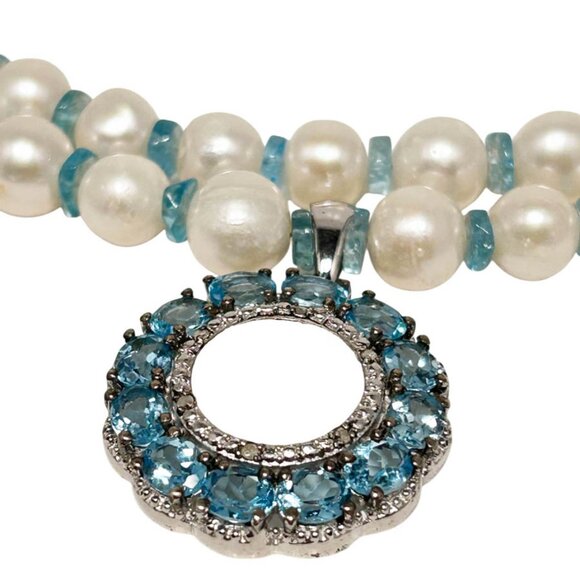 Two Strands Pearl, And Apatite  Necklace With Apatite Pendant - Picture 3 of 5